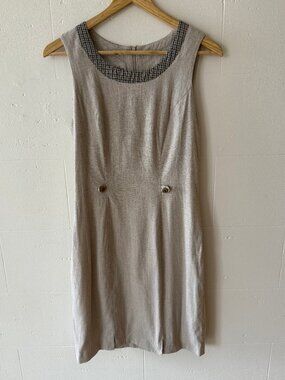 Vintage 90s | Mini Summer Dress Beige Checkered Sleeveless Coquette | Small